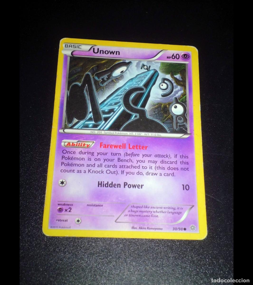 Trading cards: Carta Pok&eacute;mon UNOWN. Tipo: Ps&iacute;quico (Psychic). &Eacute;poca: XY - Ancient Origins. Com&uacute;n