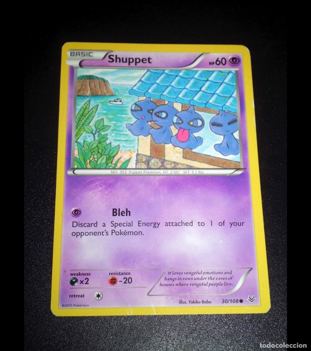 Trading cards: Carta Pok&eacute;mon SHUPPET. Tipo: Ps&iacute;quico (Psychic). &Eacute;poca: XY - Roaring skies. Com&uacute;n. Ingl&eacute;s