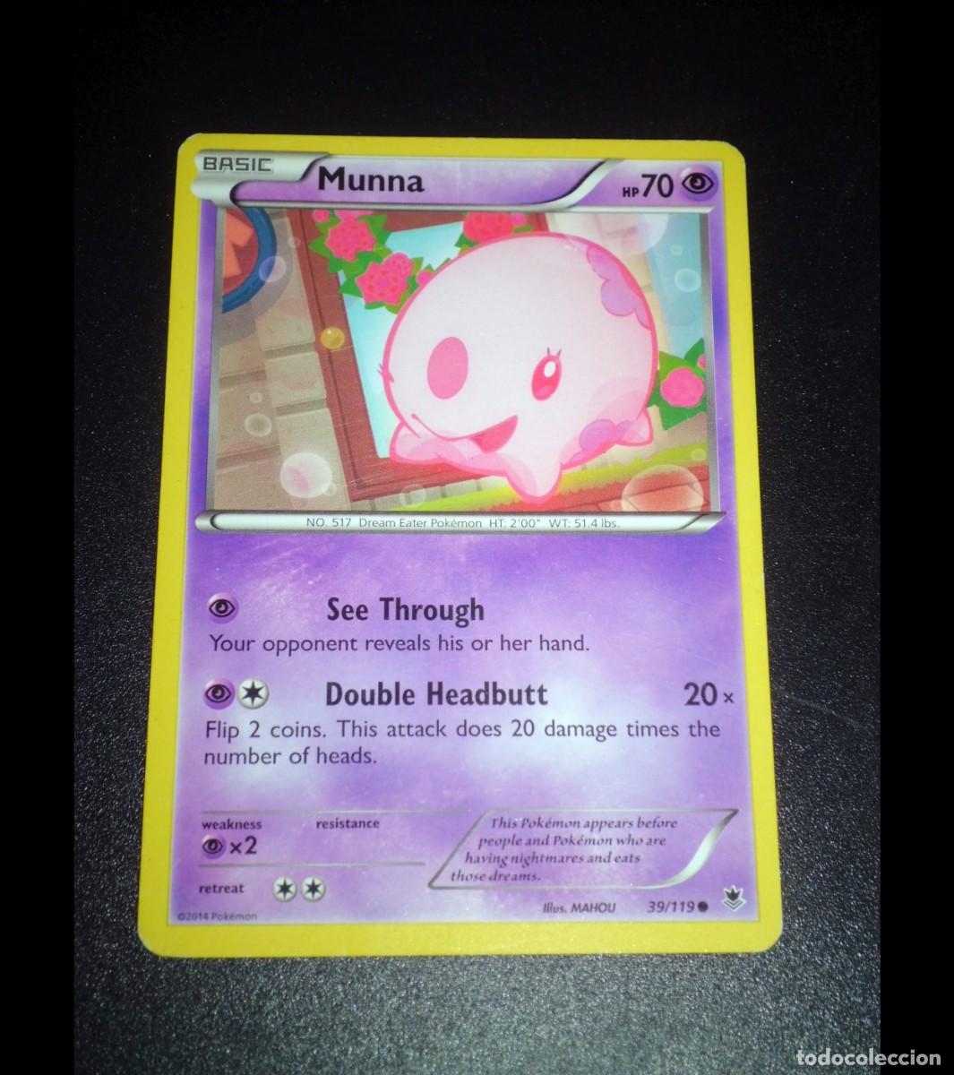 Trading cards: Carta Pok&eacute;mon MUNNA. Tipo: Ps&iacute;quico (Psychic). &Eacute;poca: XY - Phantom Forces. Com&uacute;n. Ingl&eacute;s