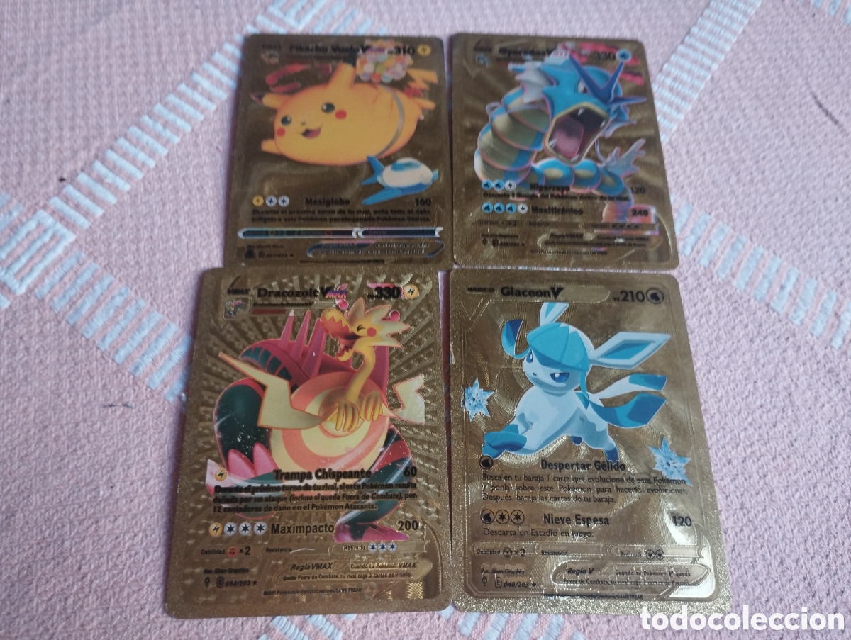 Trading cards: Lote de 4 cartas Pokemon diferentes doradas