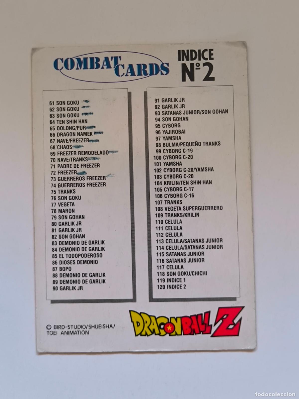 Trading cards: DRAGON BALL Z COMBAT CARDS - INDICE N&ordm; 2 - TRADING CARD / CARTA - PANINI (N7C1)
