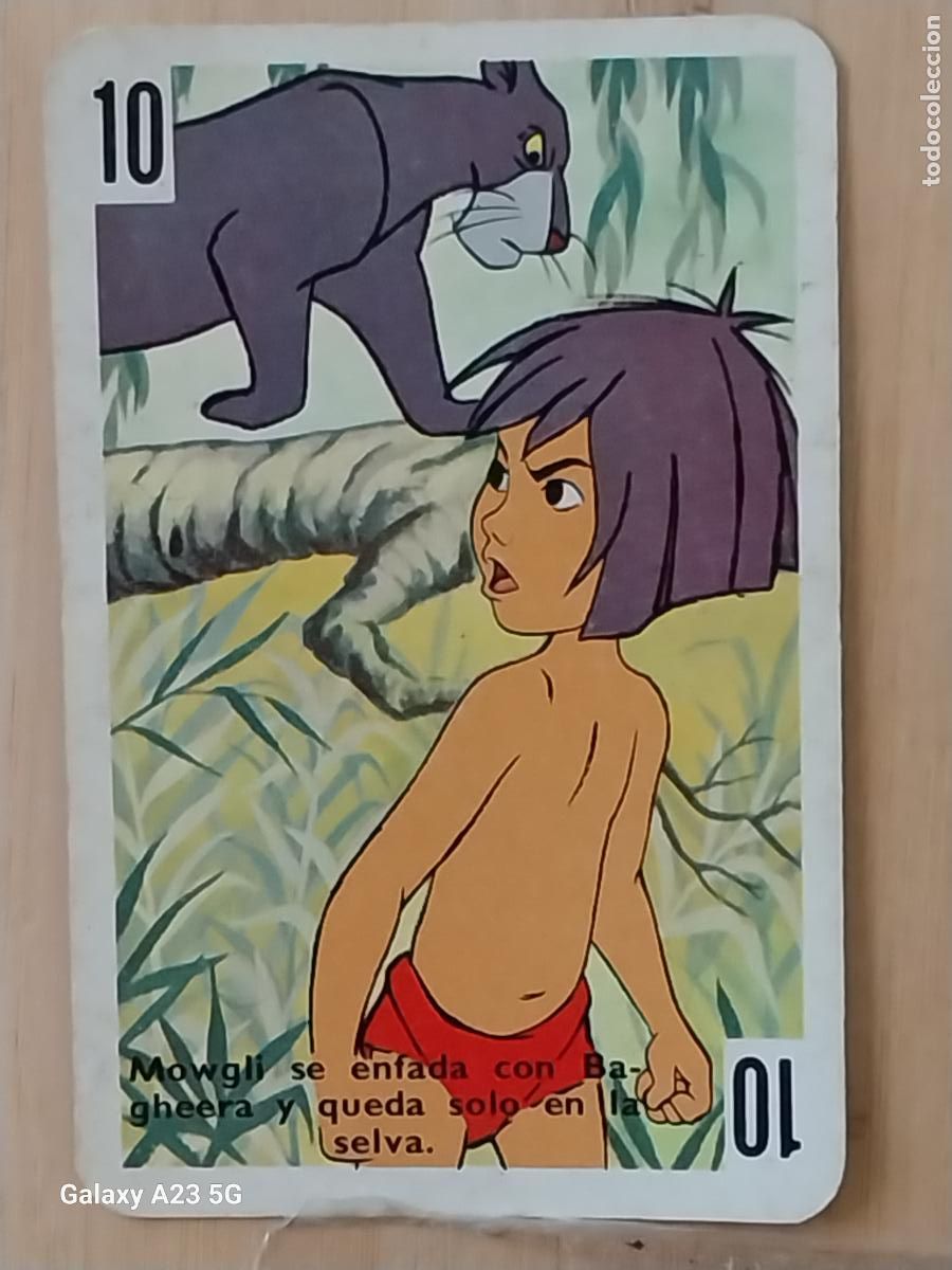 Trading cards: LIBRO DE LA SELVA A&Ntilde;O 1966 CARTA NAIPE 10 BLANCO MOOGLY BAGUERA