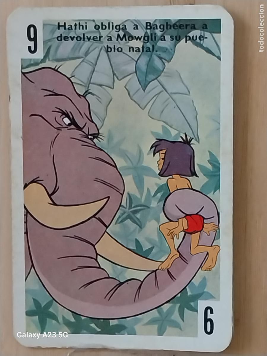 Trading cards: LIBRO DE LA SELVA A&Ntilde;O 1966 CARTA NAIPE 9 BLANCO MOWGLY HATHI