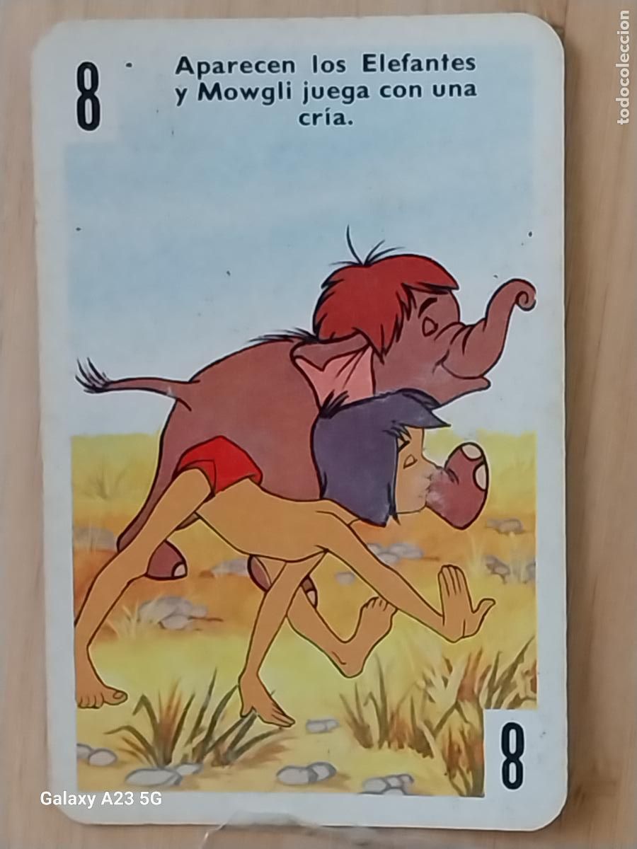 Trading cards: LIBRO DE LA SELVA A&Ntilde;O 1966 CARTA NAIPE 8 BLANCO MOWGLY ELEFANTES