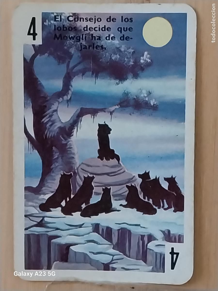 Trading cards: LIBRO DE LA SELVA A&Ntilde;O 1966 CARTA NAIPE BLANCO 4 LOBOS CONSEJO