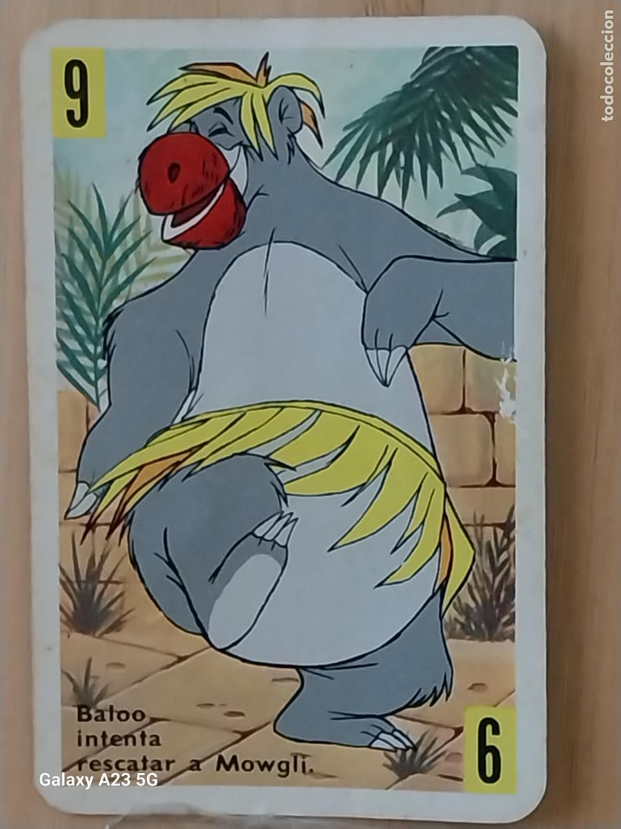 Trading cards: LIBRO DE LA SELVA A&Ntilde;O 1966 CARTA NAIPE AMARILLO 9 BALOO BAILE