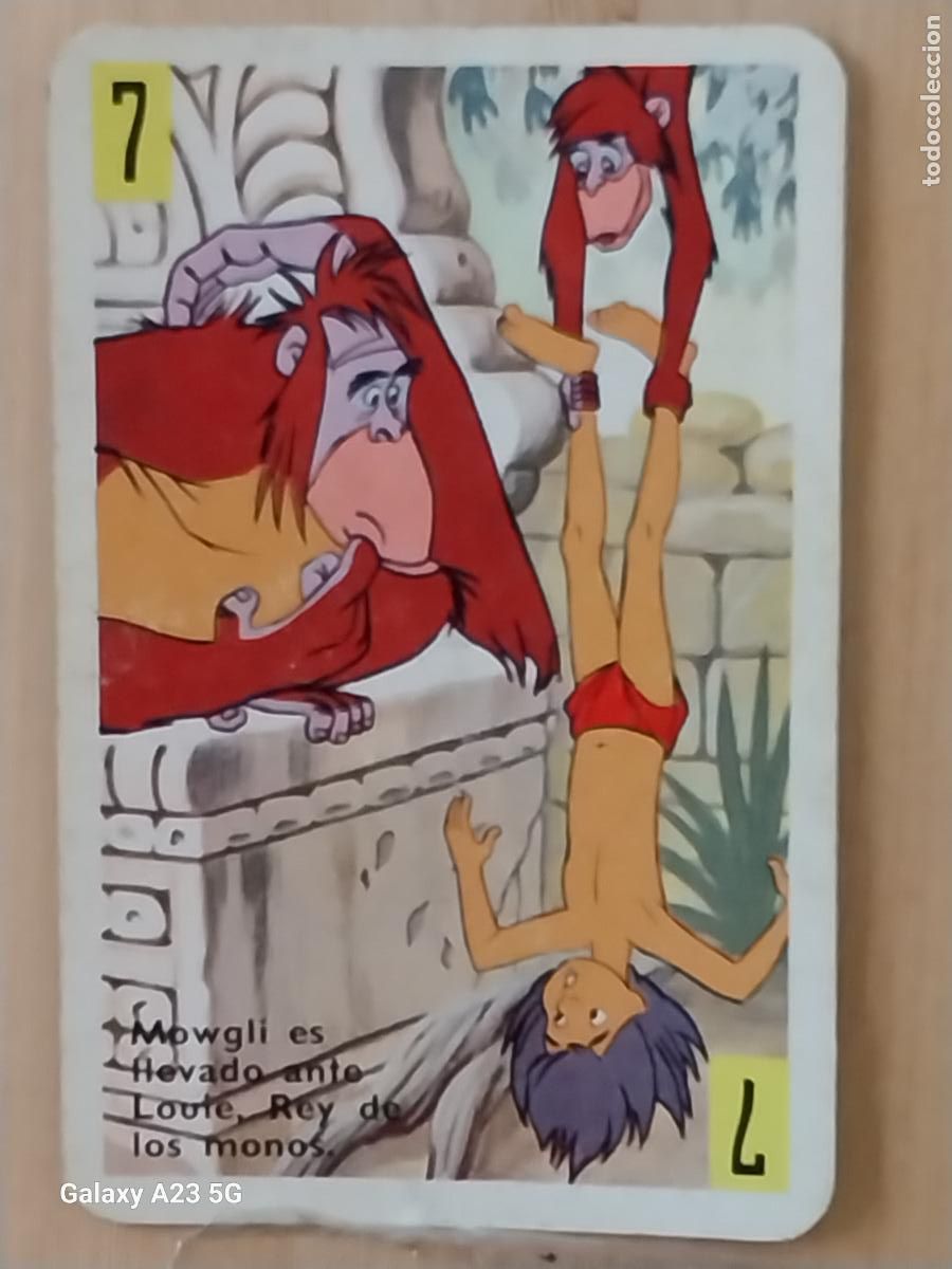 Trading cards: LIBRO DE LA SELVA A&Ntilde;O 1966 CARTA NAIPE AMARILLO 7 LOUIE MOWGLI