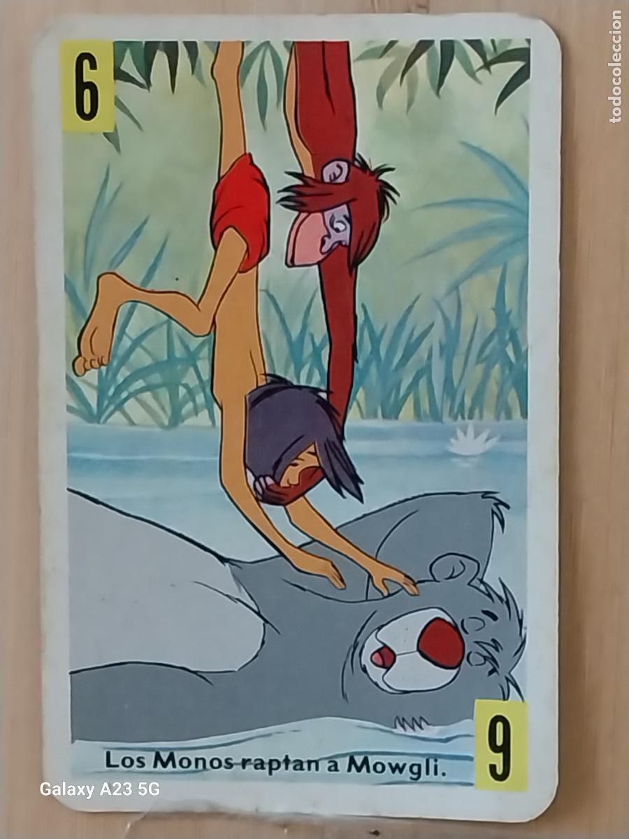 Trading cards: LIBRO DE LA SELVA A&Ntilde;O 1966 CARTA NAIPE AMARILLO 6 MOWGLI BALOO MONO