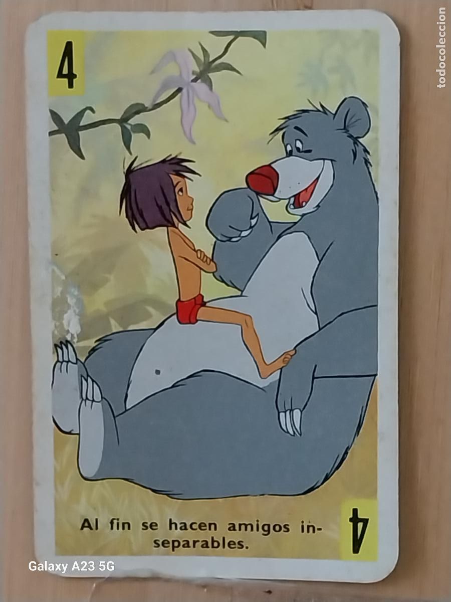 Trading cards: LIBRO DE LA SELVA A&Ntilde;O 1966 CARTA NAIPE AMARILLO 4 MOWGLI BALOO