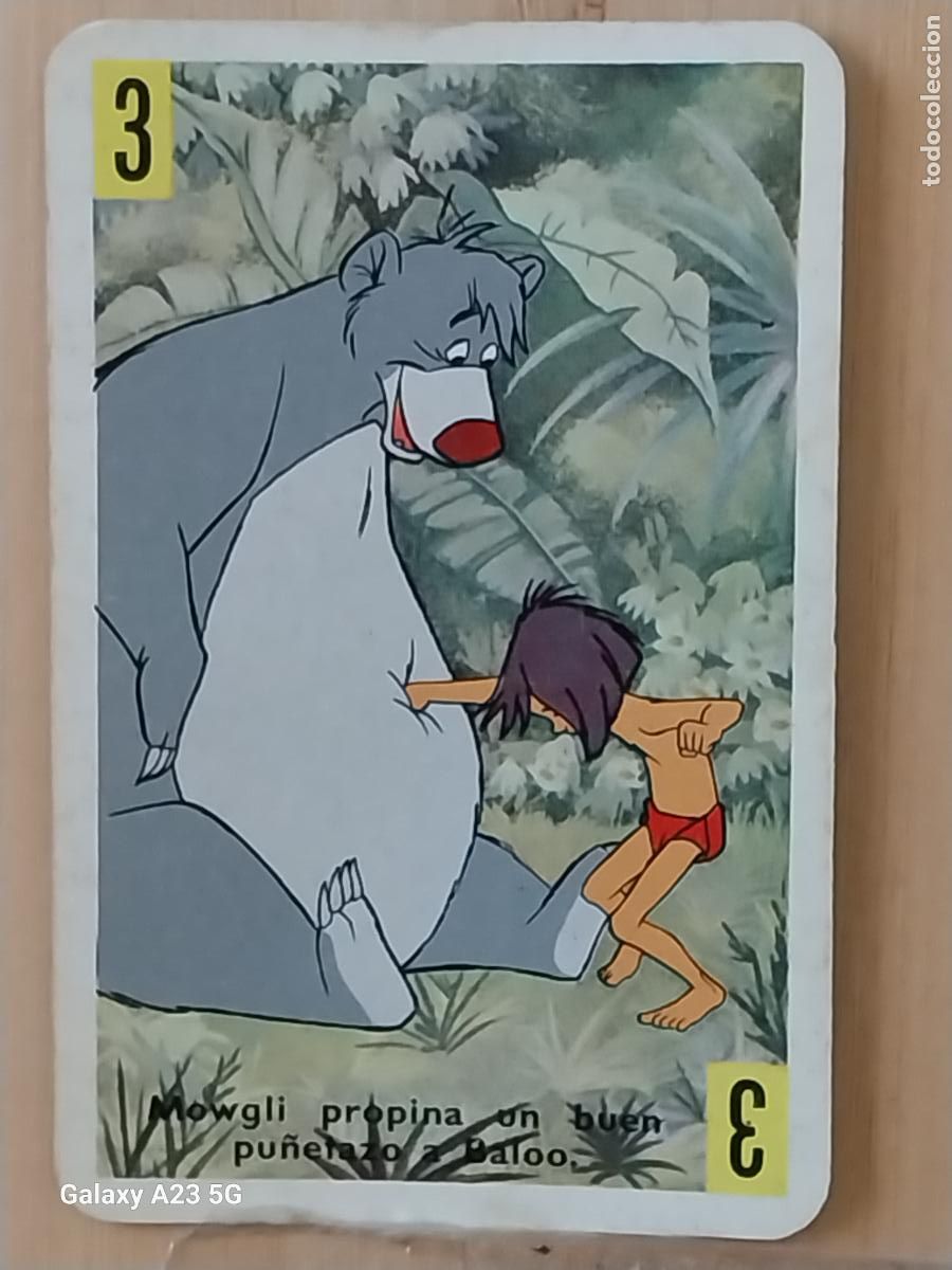 Trading cards: LIBRO DE LA SELVA A&Ntilde;O 1966 CARTA NAIPE AMARILLO 3 MOWGLI BALOO