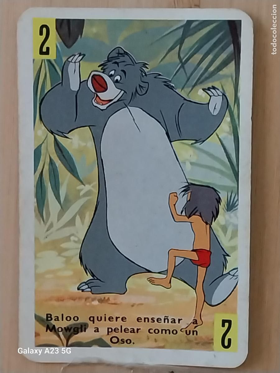Trading cards: LIBRO DE LA SELVA A&Ntilde;O 1966 CARTA NAIPE AMARILLO 2 MOWGLI BALOO