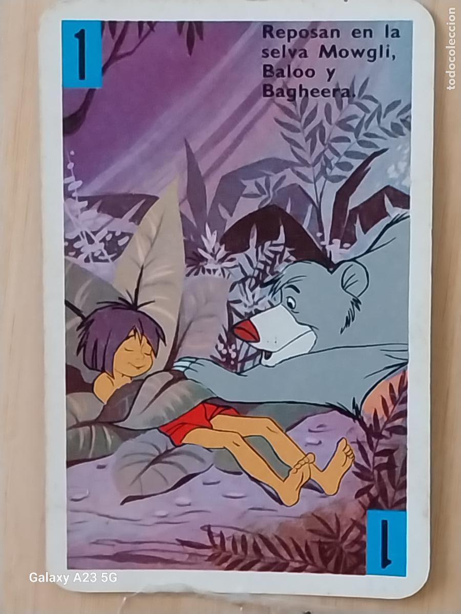 Trading cards: LIBRO DE LA SELVA A&Ntilde;O 1966 CARTA NAIPE AZUL 1 MOWGLI BALOO