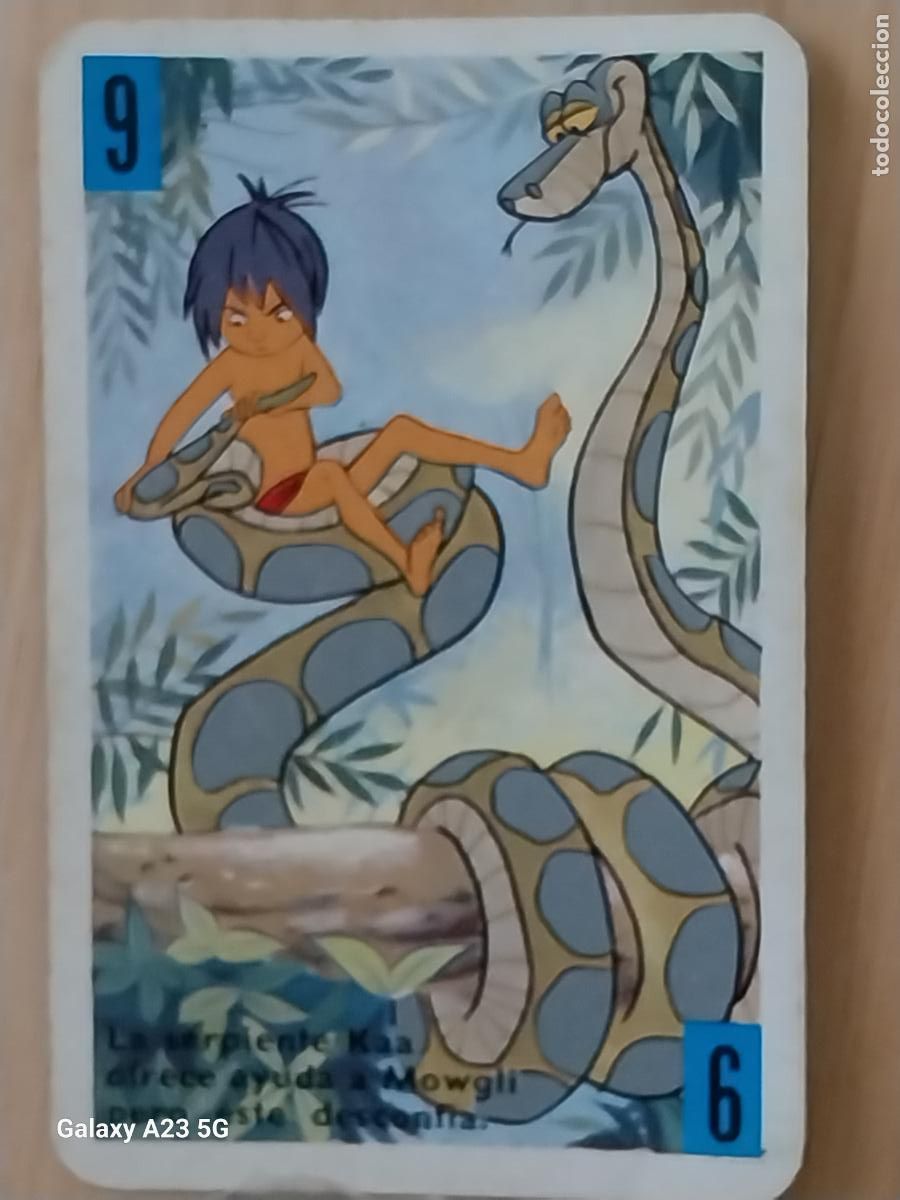Trading cards: LIBRO DE LA SELVA A&Ntilde;O 1966 CARTA NAIPE AZUL 9 KAA MOWGLI