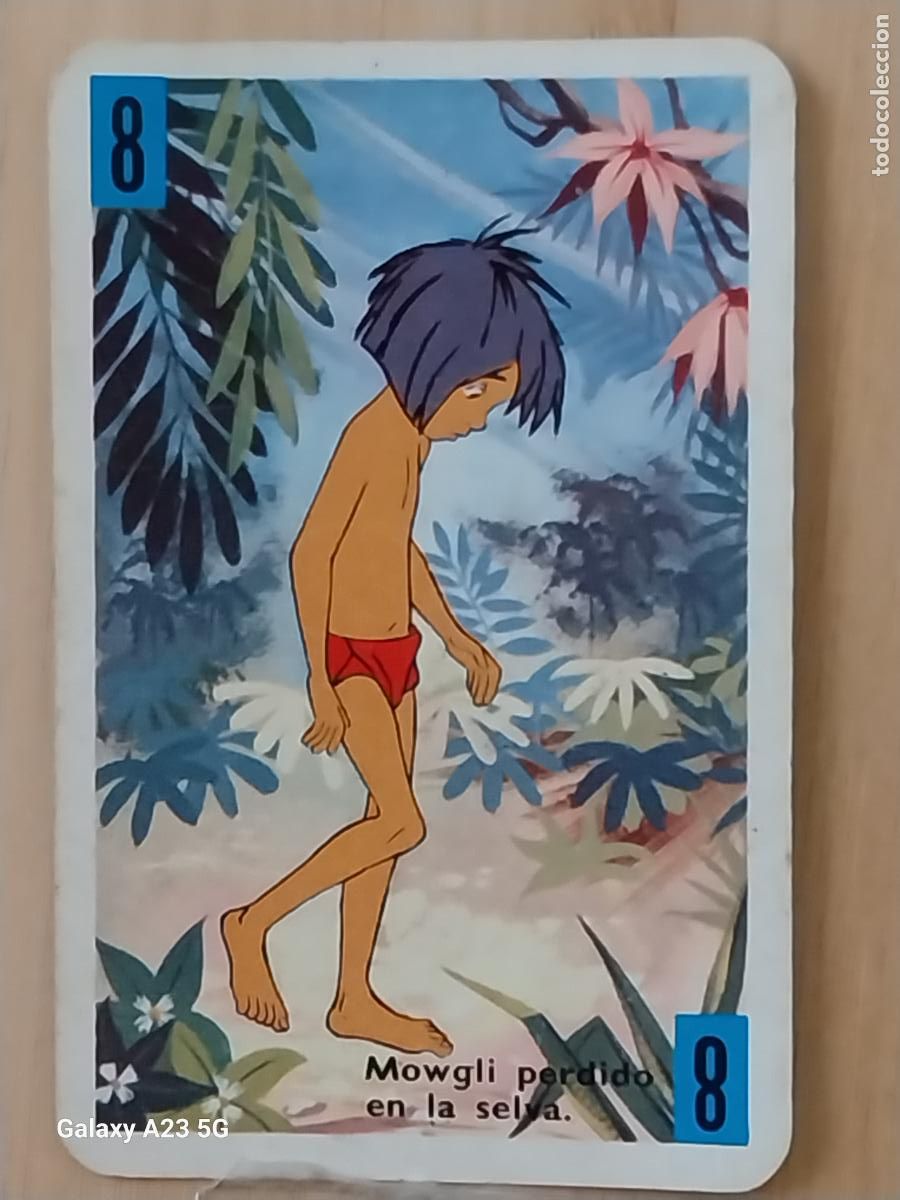 Trading cards: LIBRO DE LA SELVA A&Ntilde;O 1966 CARTA NAIPE AZUL 8 MOWGLI PERDIDO