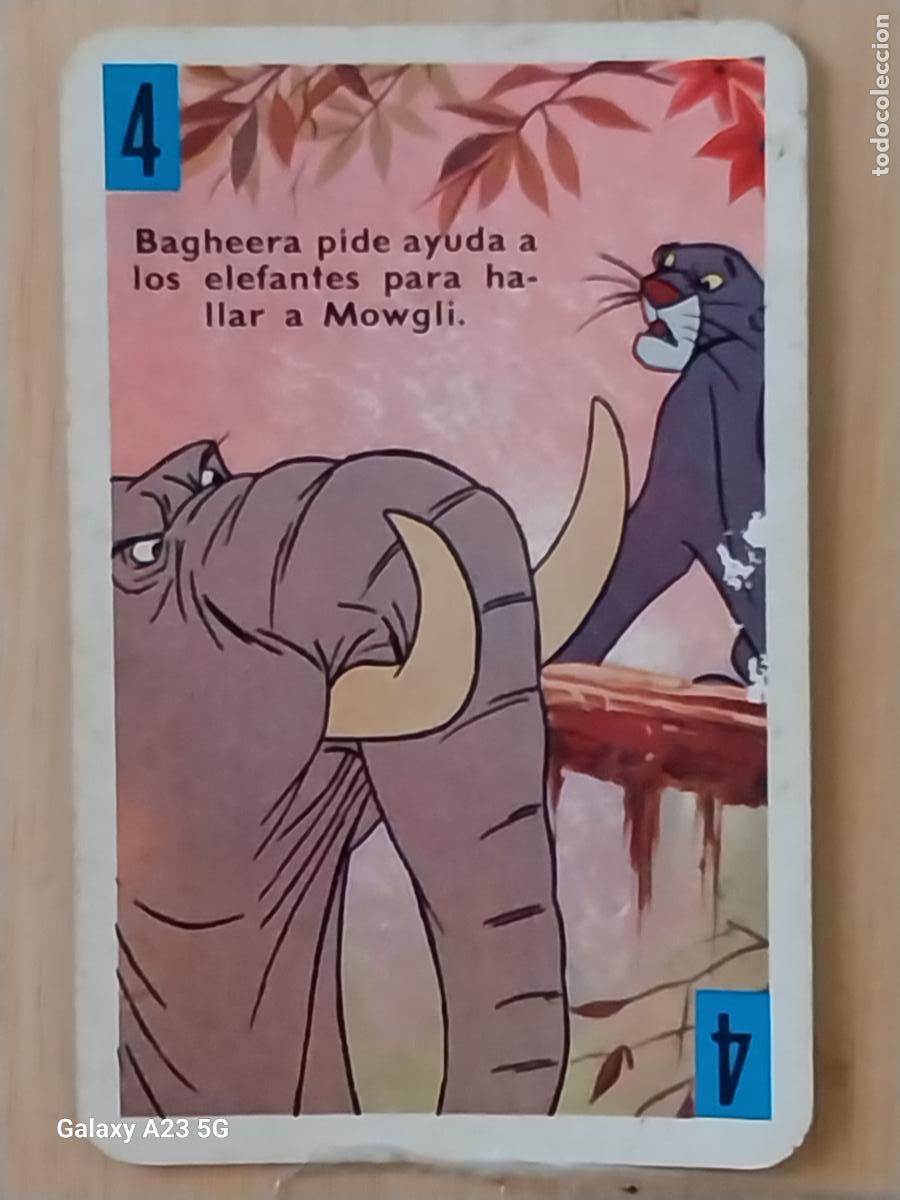 Trading cards: LIBRO DE LA SELVA A&Ntilde;O 1966 CARTA NAIPE AZUL 4 BAGHEERA ELEFANTE