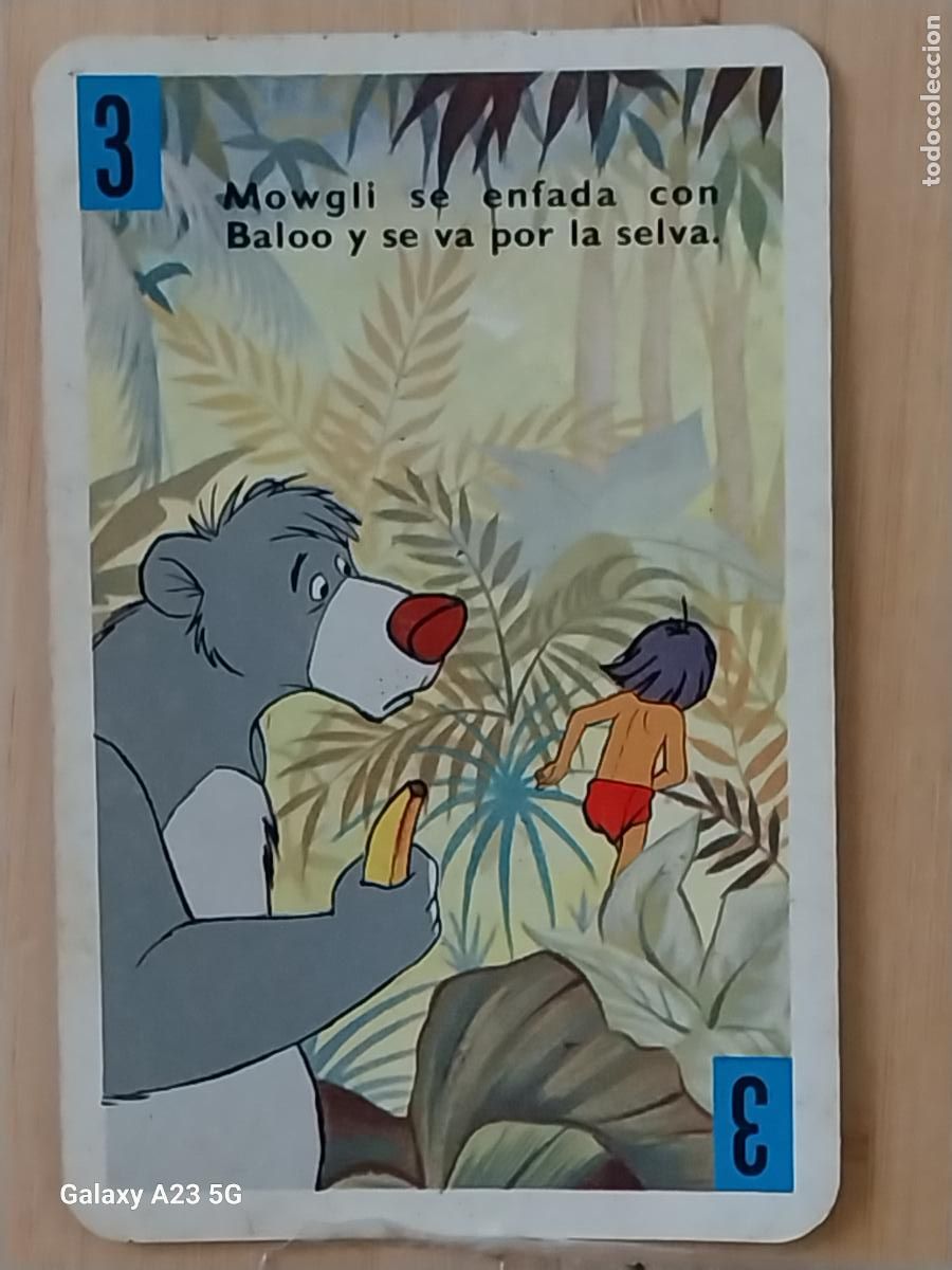 Trading cards: LIBRO DE LA SELVA A&Ntilde;O 1966 CARTA NAIPE AZUL 3 MOWGLI BALOO