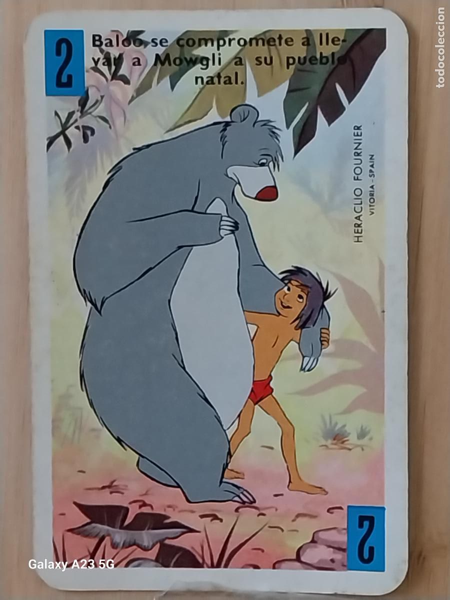 Trading cards: LIBRO DE LA SELVA A&Ntilde;O 1966 CARTA NAIPE AZUL 2 MOWGLI BALOO