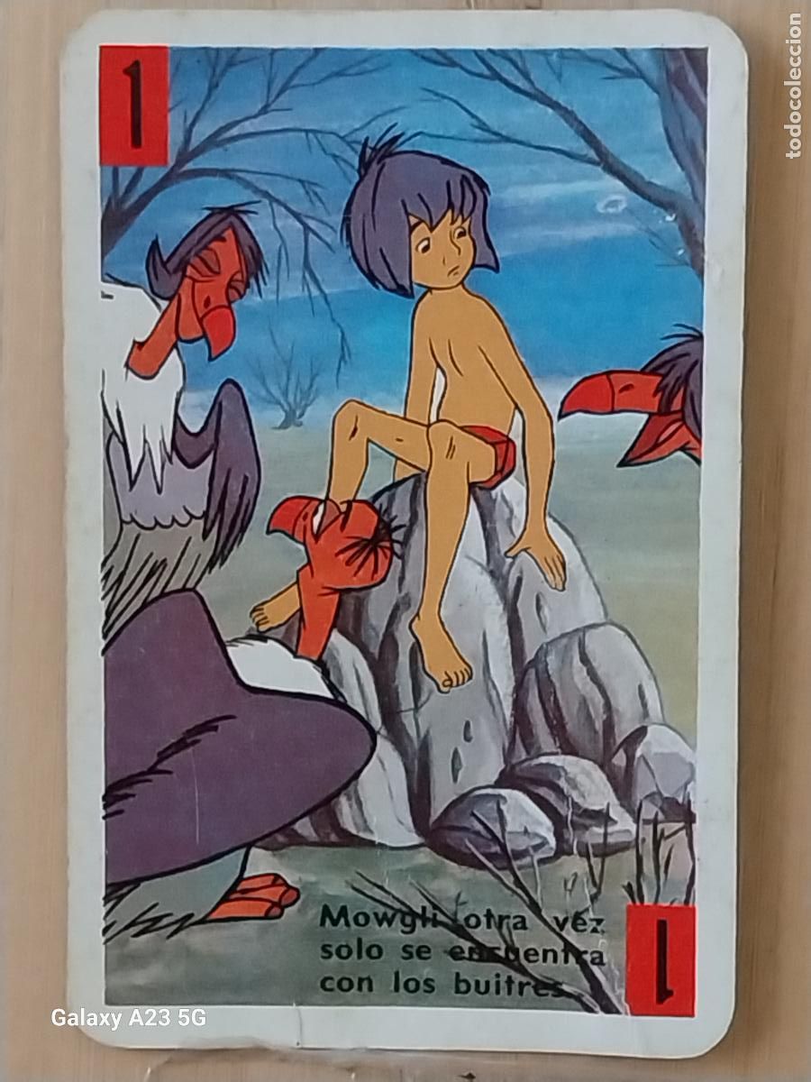 Trading cards: LIBRO DE LA SELVA A&Ntilde;O 1966 CARTA NAIPE ROJO 1 MOWGLI BUITRES ORIGINAL