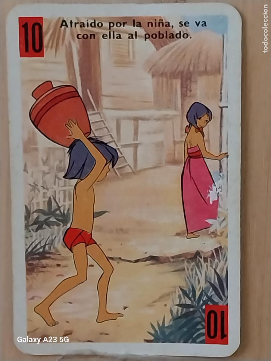 Trading cards: LIBRO DE LA SELVA A&Ntilde;O 1966 CARTA NAIPE ROJO 10 MOWGLI NI&Ntilde;A ORIGINAL