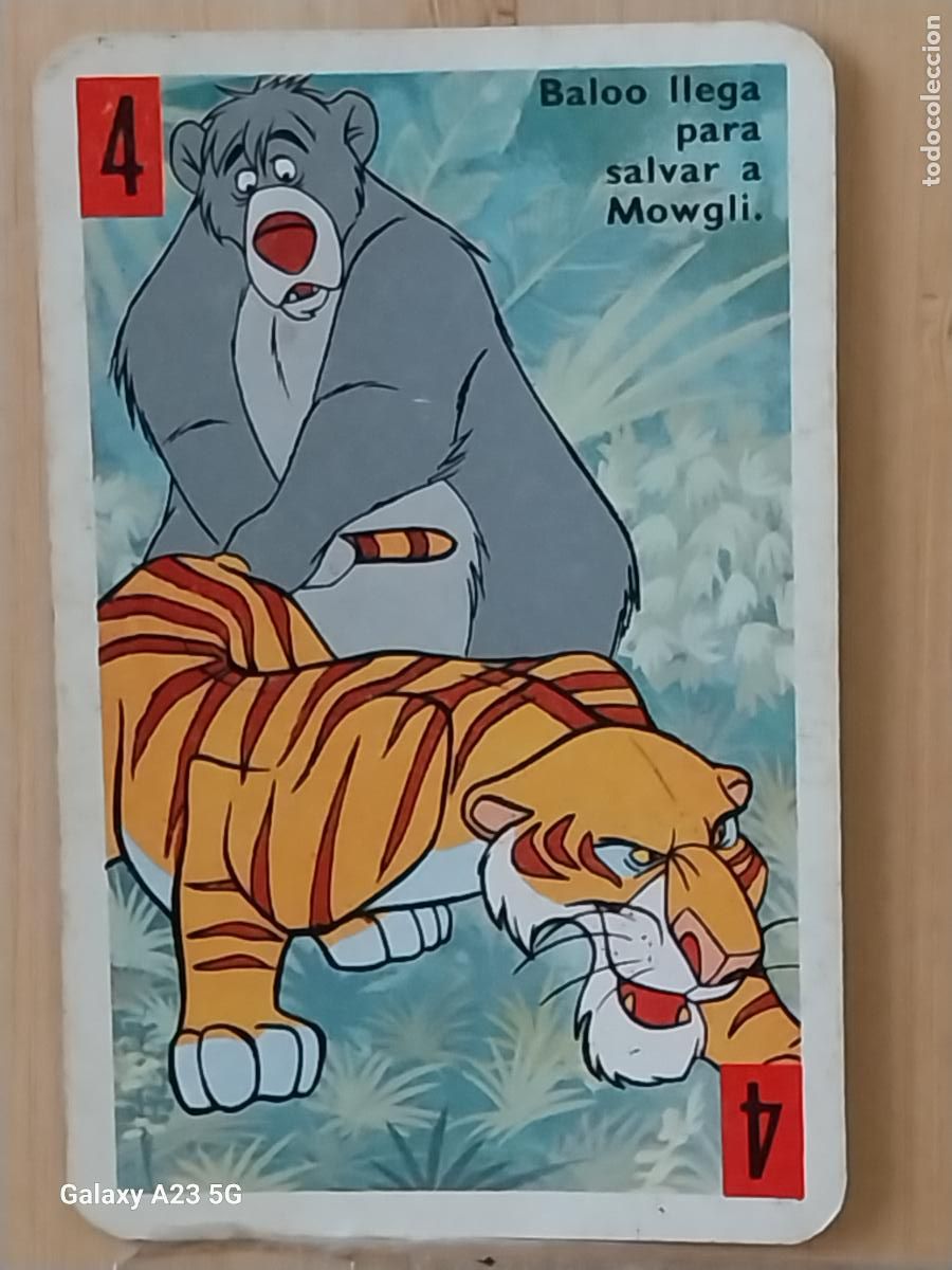 Trading cards: LIBRO DE LA SELVA A&Ntilde;O 1966 CARTA NAIPE ROJO 4 SHERE KHAN BALOO ORIGINAL