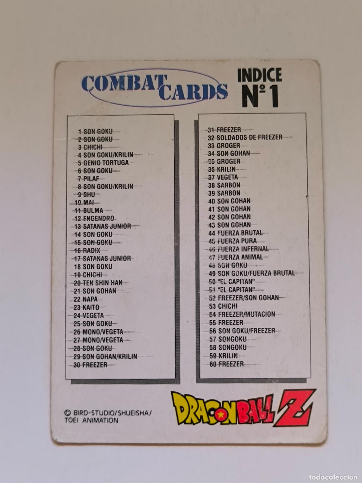 Trading cards: DRAGON BALL Z COMBAT CARDS - INDICE N&ordm; 1 - TRADING CARD / CARTA - PANINI (N7C1)