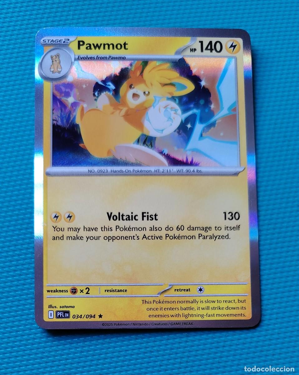 Trading cards: CARTA POKEMON EN INGLES - PAWMOT 034 / 094 - RARA * - HOLO ORIGINAL - NUEVA MD MINT