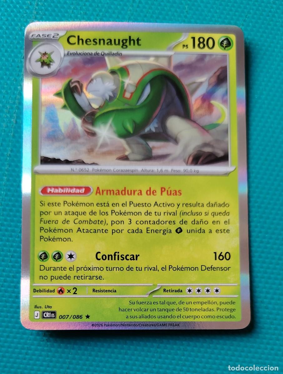 Trading cards: CARTA POKEMON EN ESPA&Ntilde;OL - CHESNAUGHT 007 / 086 - FASE 2 - RARA * - ORIGINAL - NUEVA MD MINT