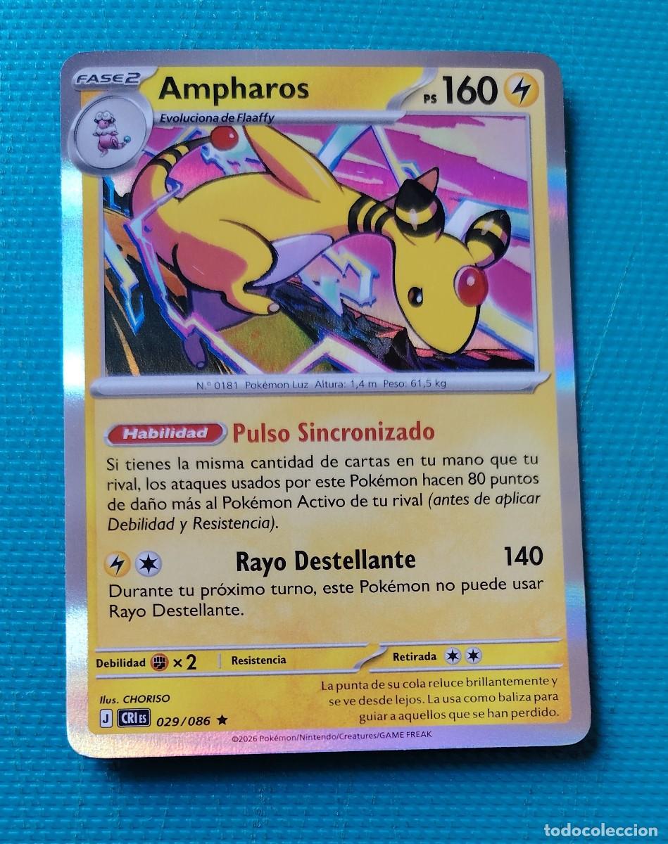Trading cards: CARTA POKEMON EN ESPA&Ntilde;OL - AMPHAROS 029 / 086 - FASE 2 - RARA * - ORIGINAL - NUEVA MD MINT
