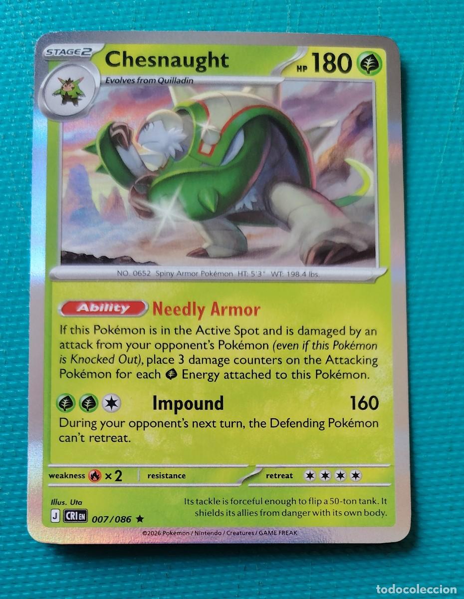 Trading cards: CARTA POKEMON EN INGLES - CHESNAUGHT 007 / 086 - FASE 2 - RARA * - ORIGINAL - NUEVA MD MINT