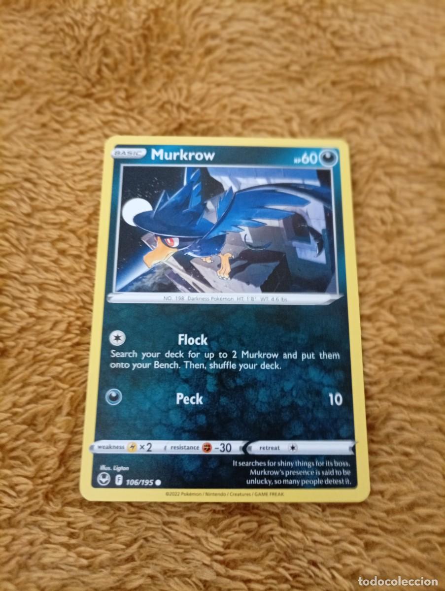 Trading cards: Carta Pok&eacute;mon de Murkrow, n&uacute;mero 106/195, del a&ntilde;o 2022. La carta est&aacute; en ingl&eacute;s. - Tipo: B&aacute;sico - A