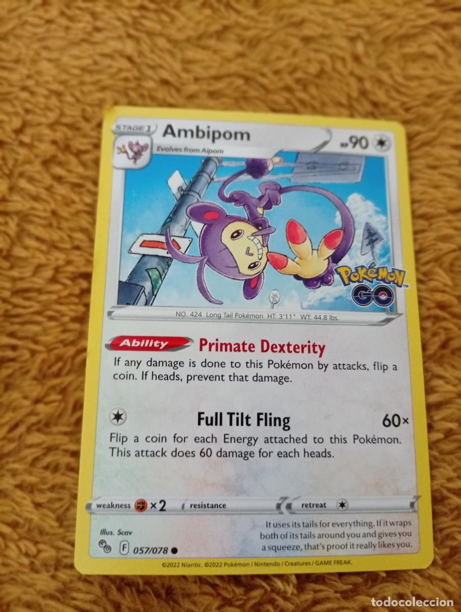 Trading cards: Carta Pok&eacute;mon de Ambipom, edici&oacute;n en ingl&eacute;s del a&ntilde;o 2022. - N&uacute;mero de carta: 57/078. - Habilidad: P