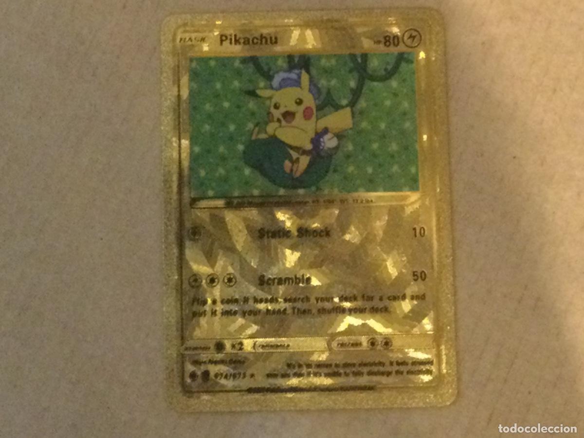 Trading cards: Carta pokemon basic pikachu, carta dorada. 074/073