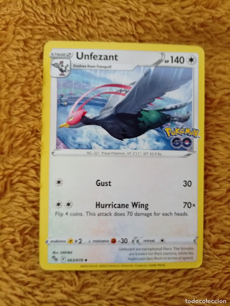Trading cards: Carta de Pok&eacute;mon de Unfezant, edici&oacute;n en ingl&eacute;s. - N&uacute;mero de carta: 63/078. - A&ntilde;o de publicaci&oacute;n: 2
