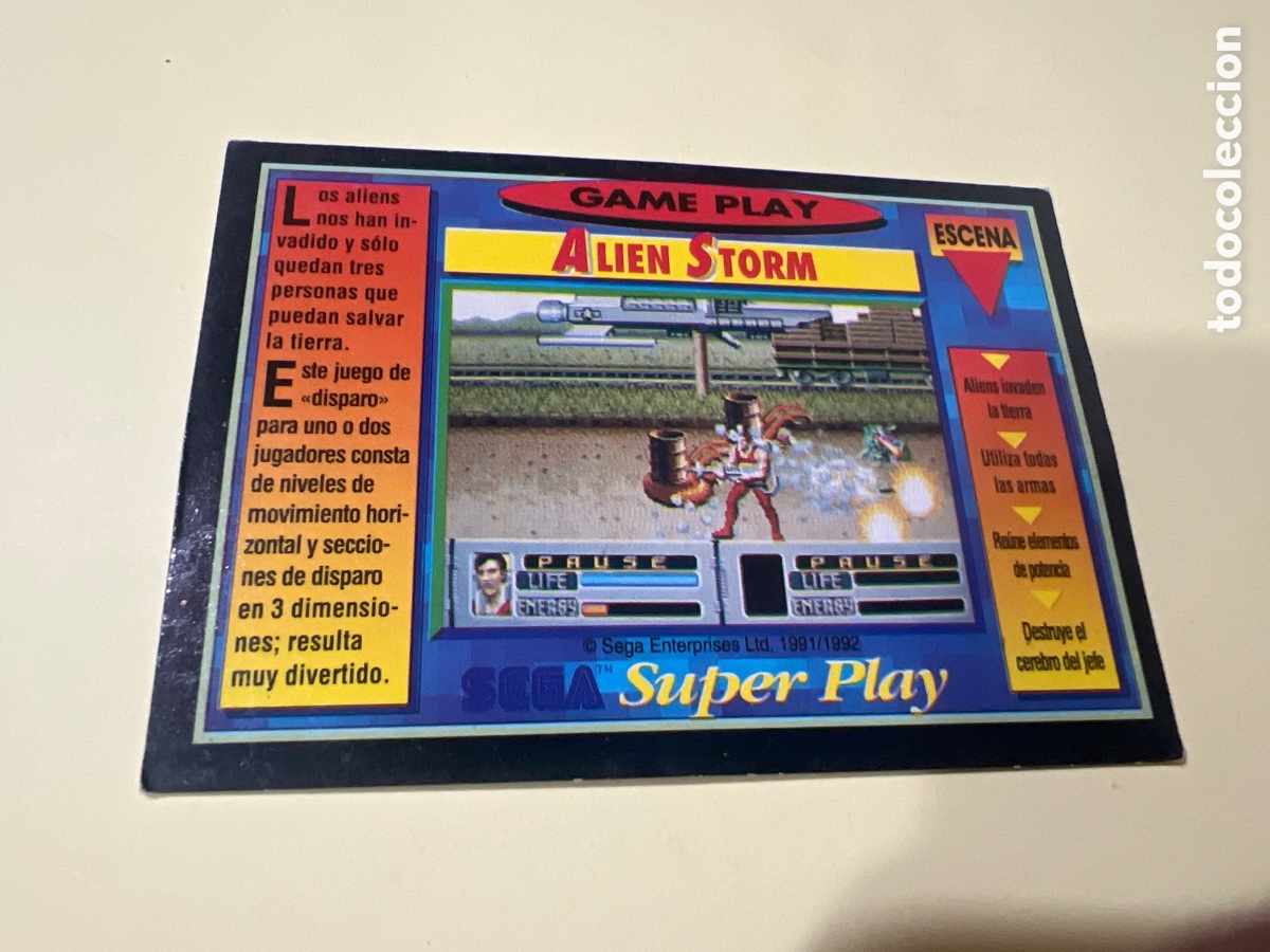 Trading cards: C7491. 1991 PANINI CROMO TRADING CARD VIDEOJUEGOS SEGA SUPER PLAY VIDEO GAMES 101 ALIEN STORM
