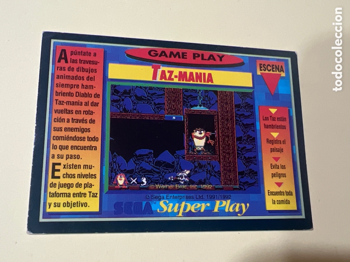 Trading cards: C7485. 1991 PANINI CROMO TRADING CARD VIDEOJUEGOS SEGA SUPER PLAY VIDEO GAMES 91 TAZ MANIA