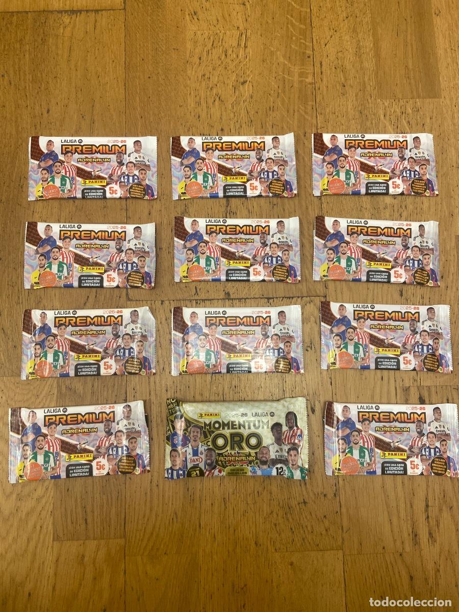 Trading cards: Lote de 11 sobres Premium Adrenalyn XL y 1 sobre Momentum Oro