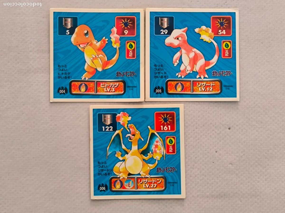 Trading cards: LOTE POKEMON STICKER AMADA - N&ordm; 4,5 Y 6 CHARMANDER, CHARMELEON Y CHARIZARD - SEAL 1996 JAPON (Q7Bw)
