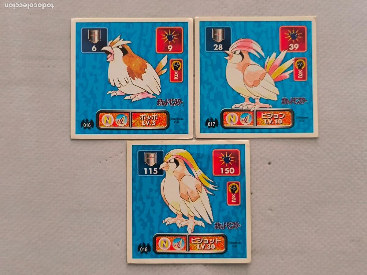 Trading cards: LOTE POKEMON STICKER AMADA - N&ordm; 16,17 Y 18 - PIDGEY, PIDGEOTTO Y PIDGEOT - SEAL 1996 JAPON (Q7Bw)