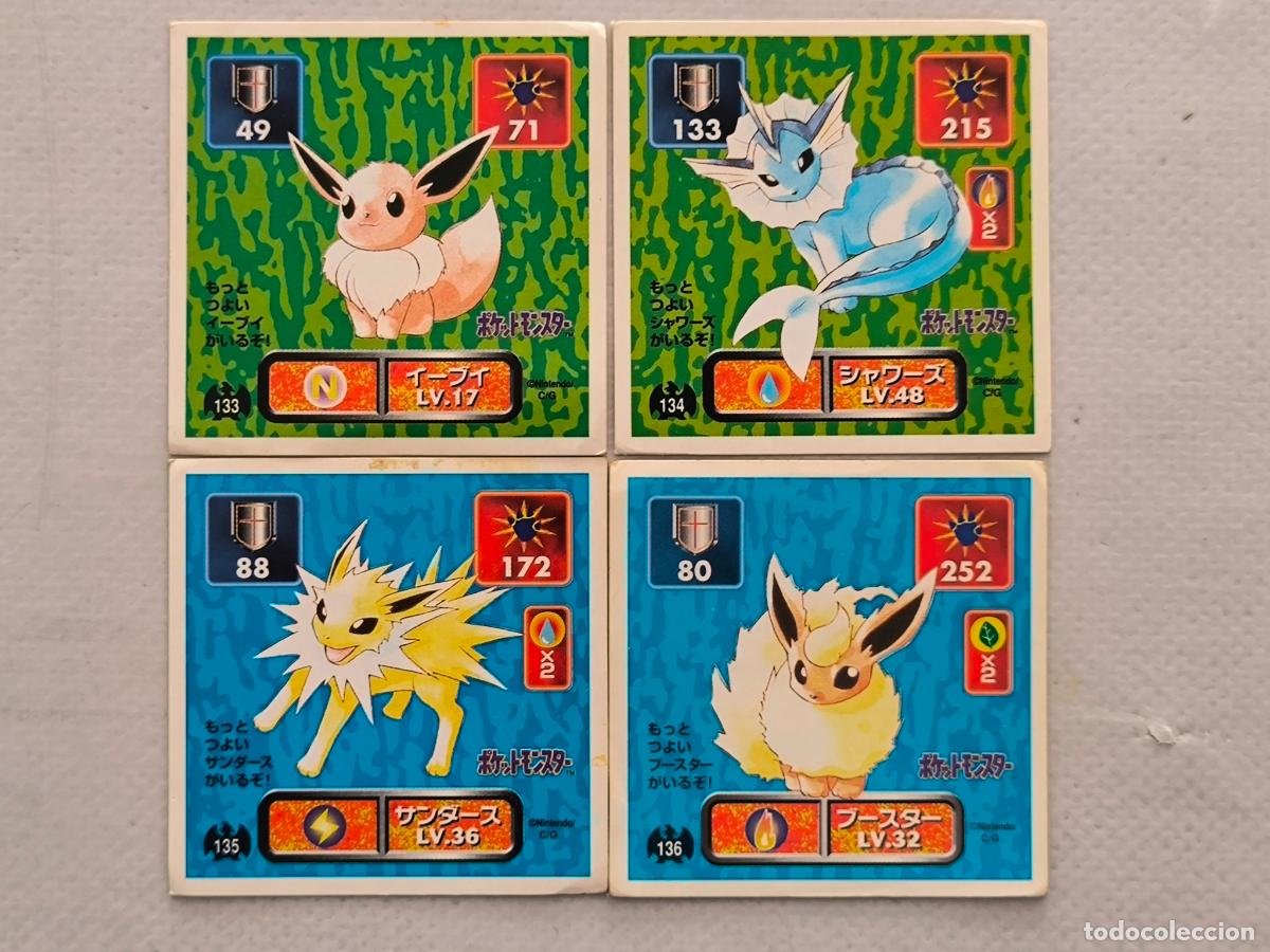 Trading cards: LOTE POKEMON STICKER AMADA - N&ordm; 133,134,135 Y 136 - EEVEE Y EVOLUCIONES - SEAL 1996 JAPON (Q7Bw)