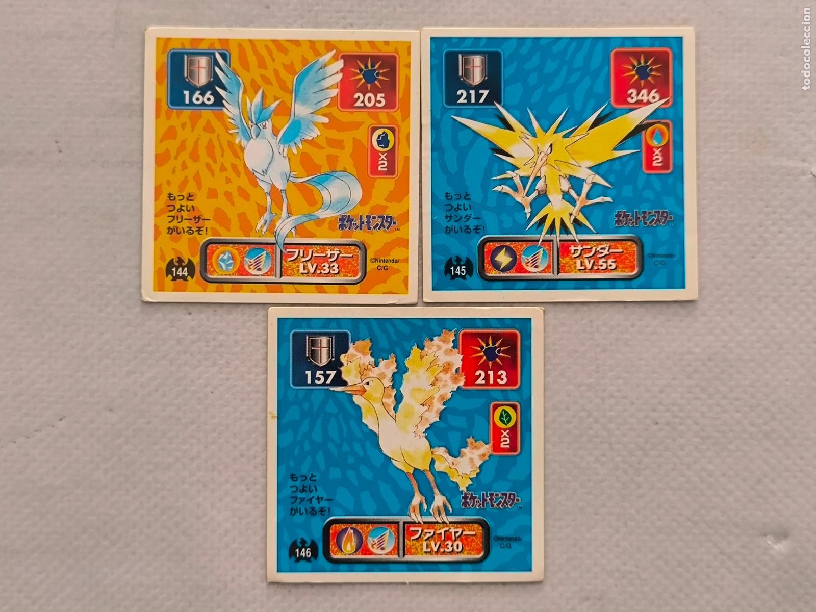 Trading cards: LOTE POKEMON STICKER AMADA - N&ordm; 144,145 Y 146 - ARTICUNO, ZAPDOS Y MOLTRES - SEAL 1996 JAPON (Q7Bw)