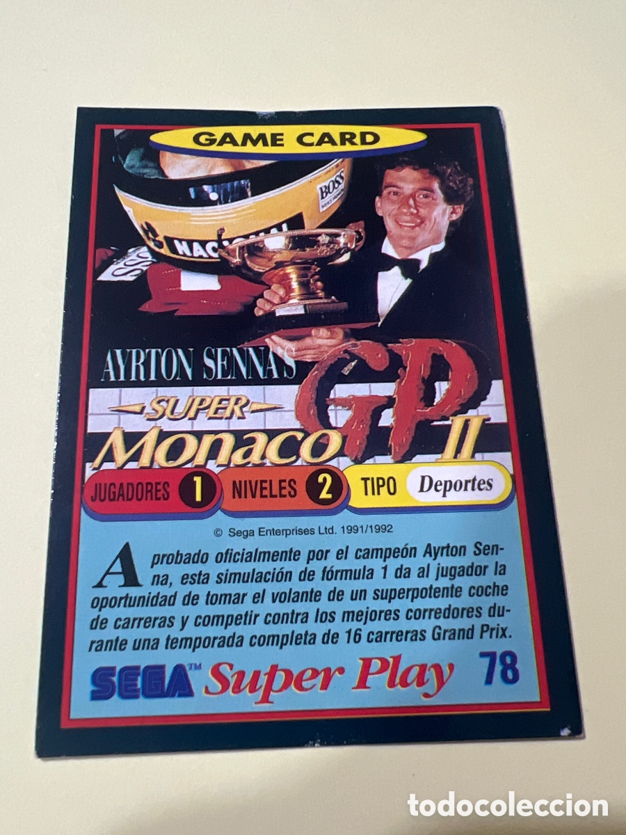 Trading cards: C3405. 1991 PANINI TRADING CARD VIDEOJUEGOS SEGA S&Uacute;PER PLAY 78 AYRTON SENNA SUPER MONACO II