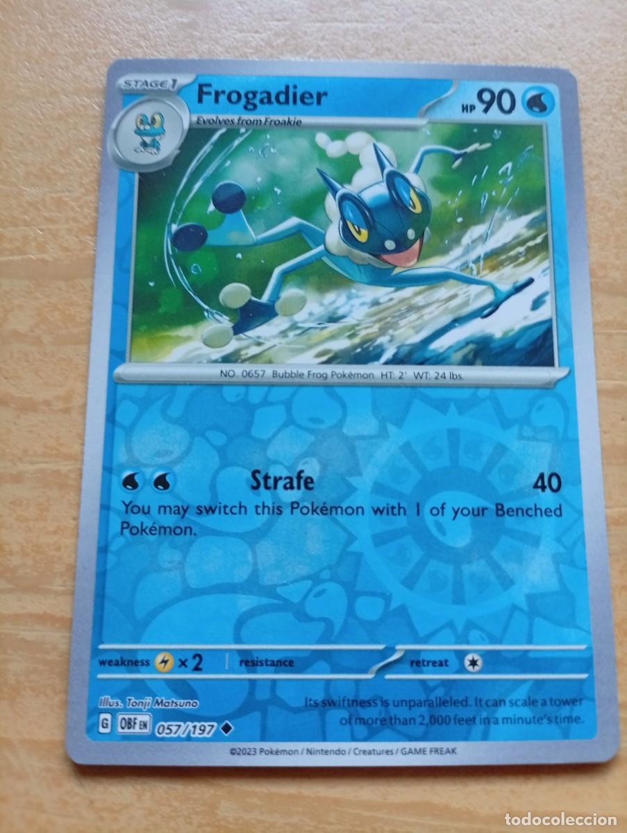 Trading cards: Carta de Pok&eacute;mon de Frogadier en ingl&eacute;s, con acabado hologr&aacute;fico inverso. - N&uacute;mero de carta: 057/197