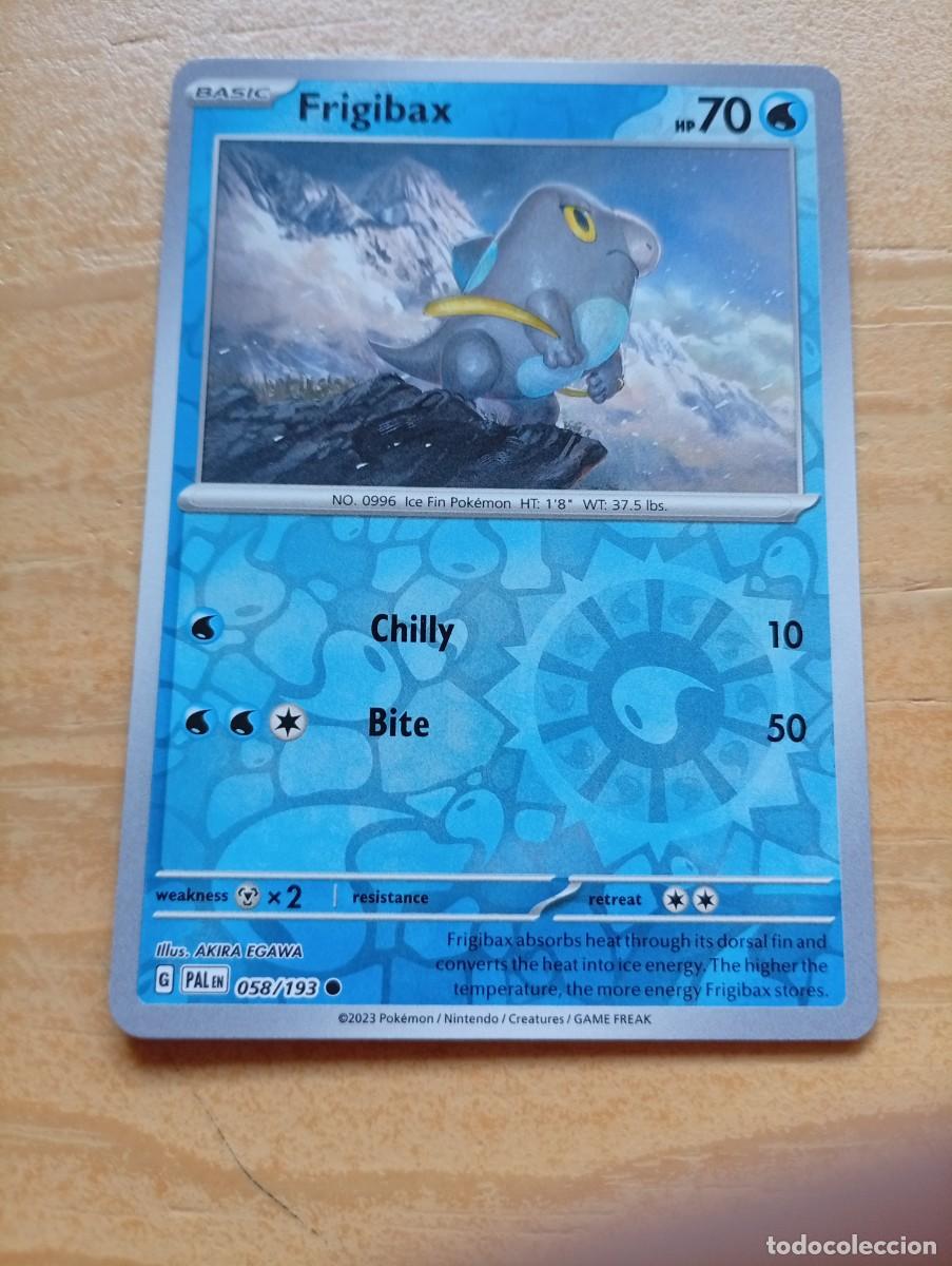 Trading cards: Carta Pok&eacute;mon de Frigibax, n&uacute;mero 058/193, de la colecci&oacute;n Paldean Fates. Es una carta en ingl&eacute;s con