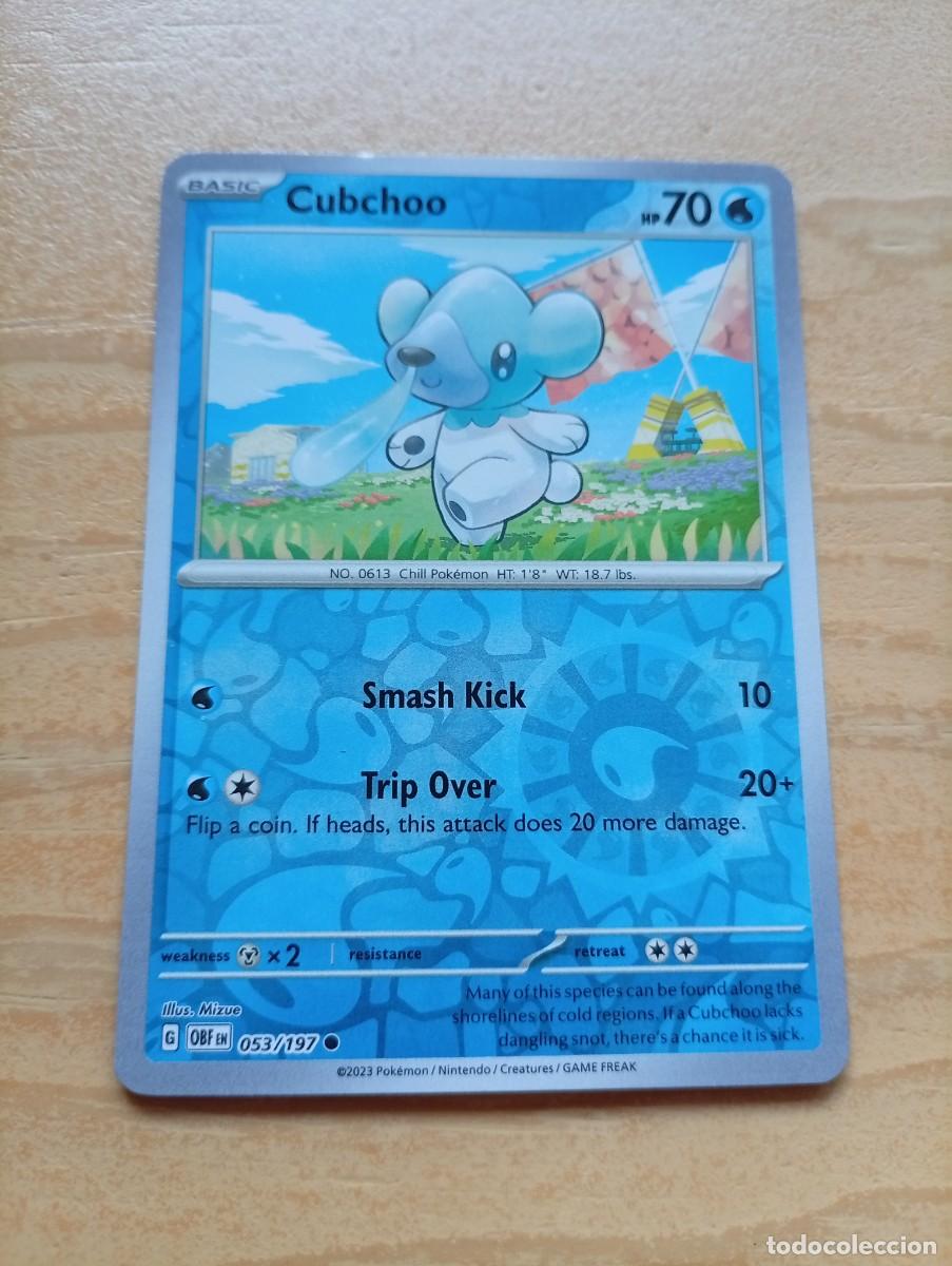 Trading cards: Carta de Pok&eacute;mon de Cubchoo, edici&oacute;n en ingl&eacute;s. Es una carta hologr&aacute;fica inversa. 2023 - N&uacute;mero de c