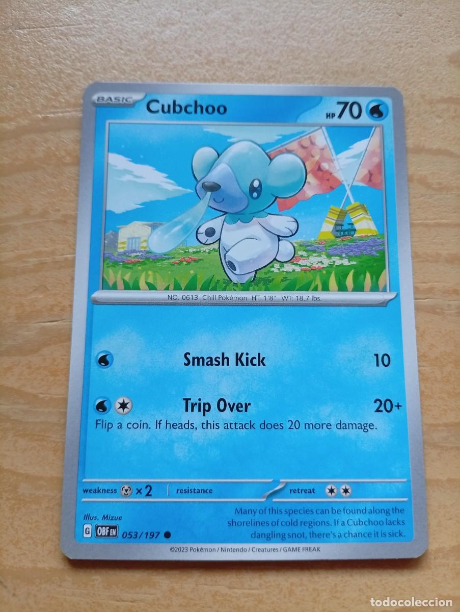 Trading cards: Carta Pok&eacute;mon de Cubchoo, edici&oacute;n en ingl&eacute;s. - N&uacute;mero de carta: 53/197. - A&ntilde;o de publicaci&oacute;n: 2023.