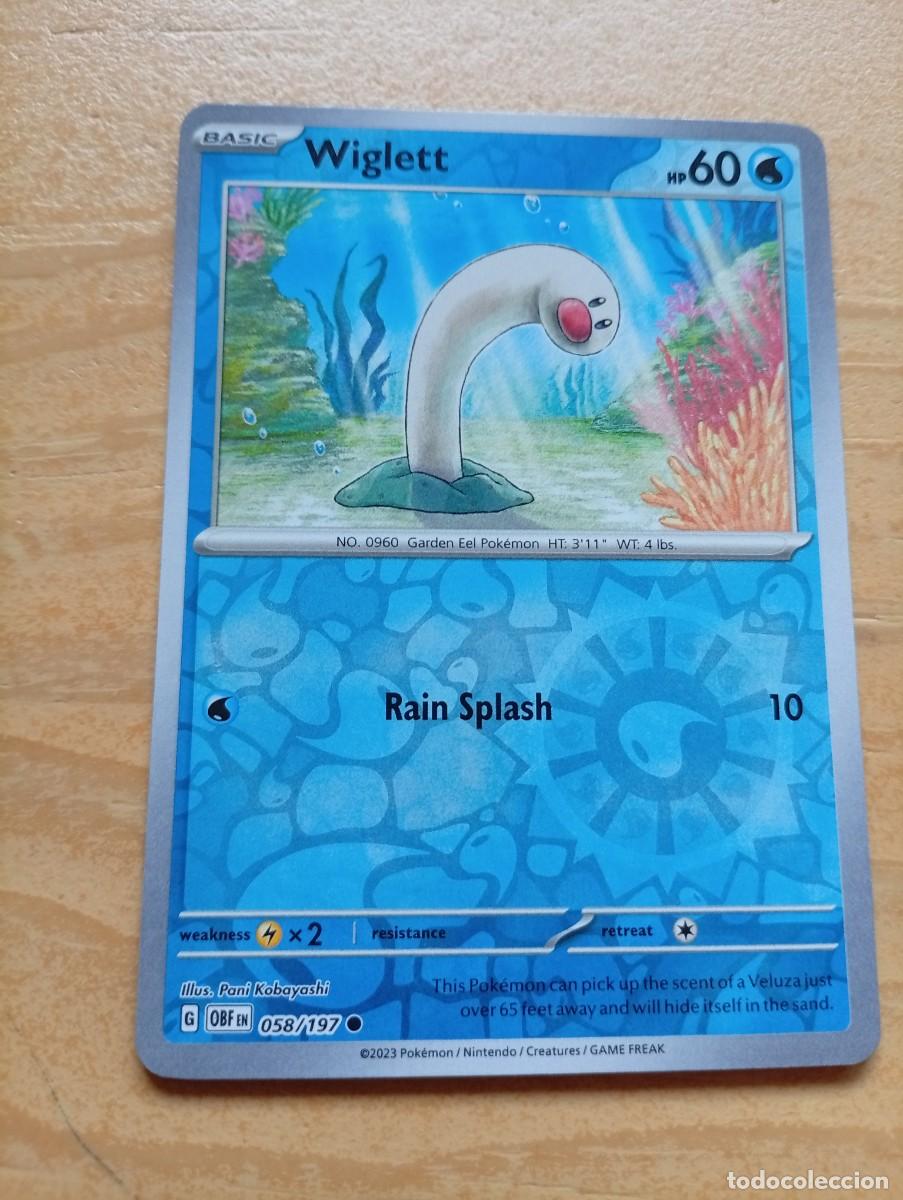 Trading cards: Carta de Pok&eacute;mon de Wiglett, edici&oacute;n en ingl&eacute;s. Hologr&aacute;fico inverso - N&uacute;mero de carta: 058/197 - Ilu
