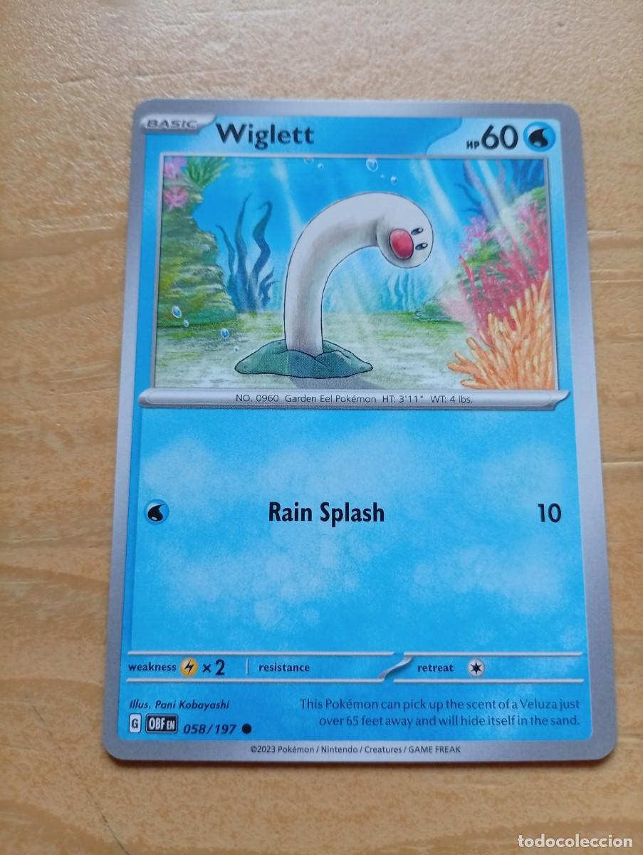 Trading cards: Carta Pok&eacute;mon de Wiglett, edici&oacute;n en ingl&eacute;s. - N&uacute;mero de carta: 058/197. - A&ntilde;o de publicaci&oacute;n: 2023