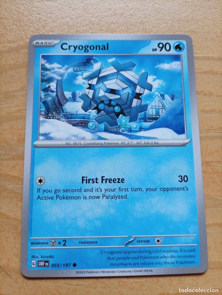 Trading cards: Carta de Pok&eacute;mon de Cryogonal, n&uacute;mero 55/197, del a&ntilde;o 2023. La carta est&aacute; en ingl&eacute;s. - Tipo: B&aacute;sico