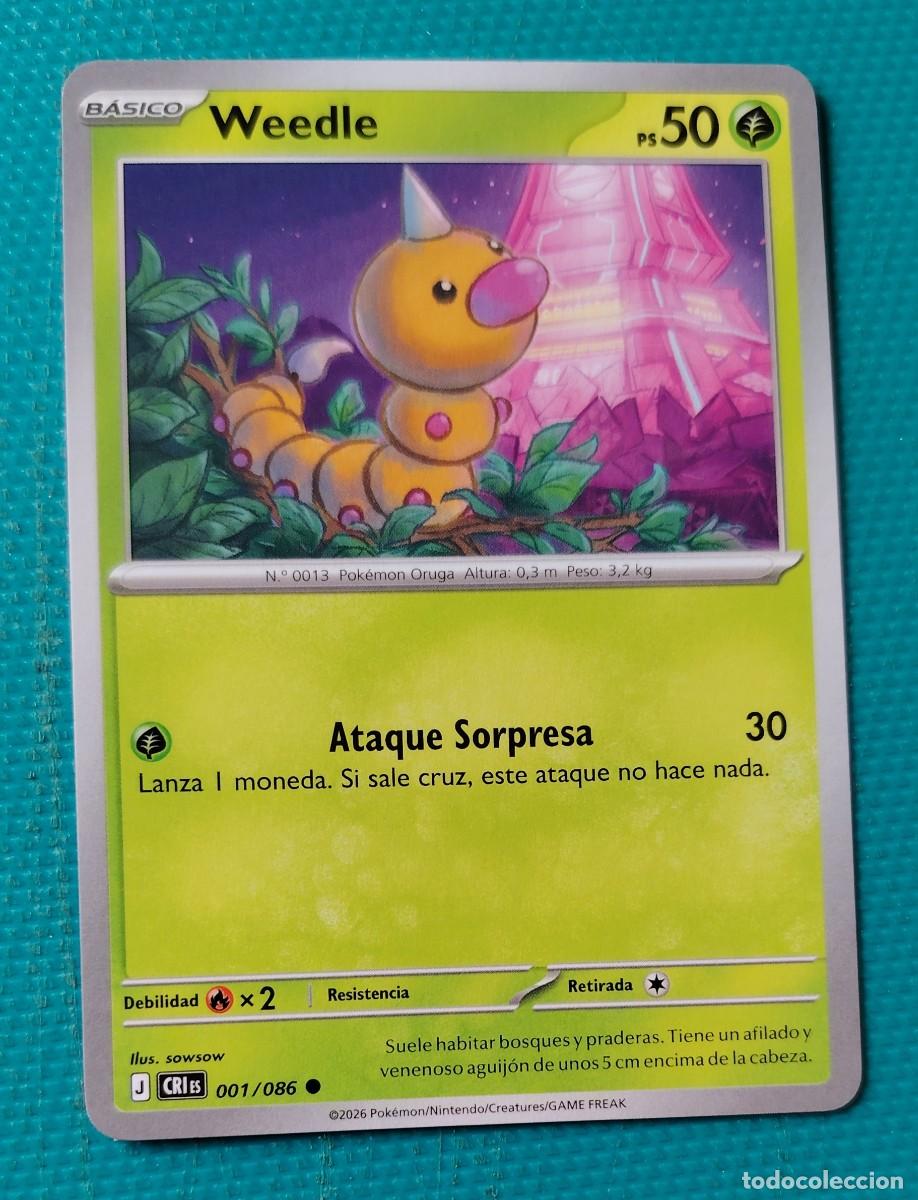 Trading cards: CARTA POKEMON EN ESPA&Ntilde;OL - WEEDLE 001 / 086 - BASICO - ORIGINAL - NUEVA MD MINT