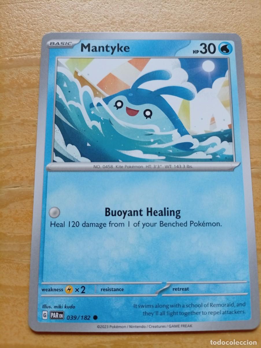 Trading cards: Carta Pok&eacute;mon de Mantyke, n&uacute;mero 39/182, del a&ntilde;o 2023. Es una carta b&aacute;sica en ingl&eacute;s. - Habilidad: